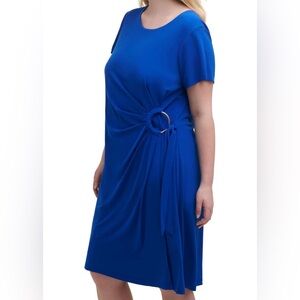 Calvin Klein 18W Plus Royal Blue Dress Gold Ring Accent Short Sleeve Sheath